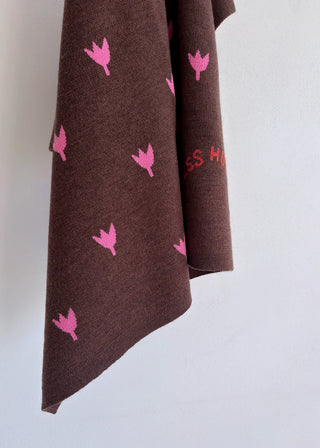 Kocyk 100% wełna merino 80x100 cm - Tulipany - Różowe