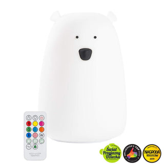 Rabbit & Friends Miś Duży Lampka Nocna Silikonowa z Pilotem Biała